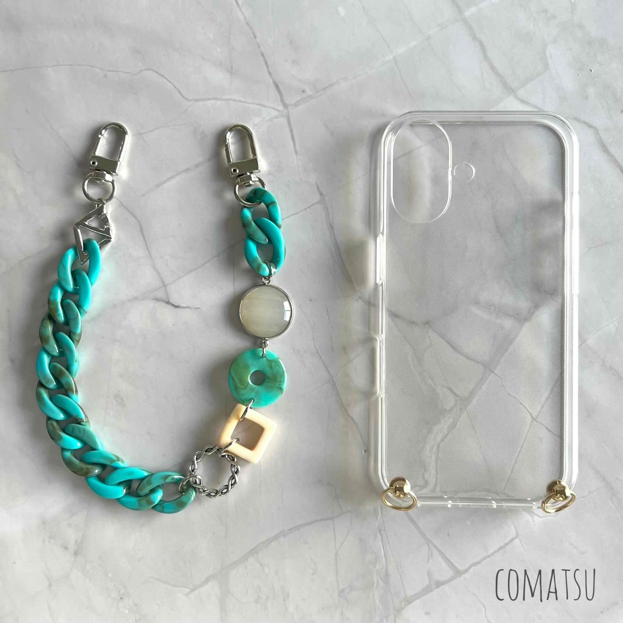 Casual Turquoise ハンドストラップ付きスマホケース 落下防止 リストストラップ スマホカバー | 3枚目